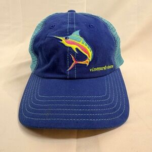 Vineyard Vines Marlin Trucker Hat Blue Mesh Embroidered Fish Adjustable Cap